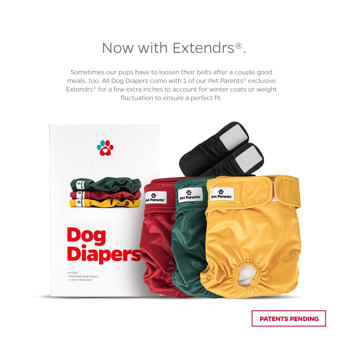 Pet Parents Washable Dog Diapers (3Pack) + Extendrs Of Durable Doggie Diapers, Premium Dog Diapers Female (X-Large, Samba)